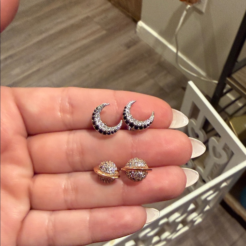 Bomb party earrings black onyx moon and planet